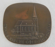 Alte Bronze Medaille Plakette Evangelische Kirche Ober-Flörsheim 6,5x5,8cm