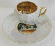 Alte Andenken Tasse Gruss aus dem Ittertal perlmutt schimmernd Mokkatasse