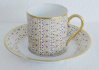 Mokkatasse Espressotasse Hutschenreuther geometrisches Gold-violett Dekor