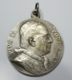 Alte Medaille Anhänger Papst Pius XI / Hlg. Cäcilia von Rom versilbert Ø4cm