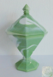 Art Deco Deckeldose Westmoreland marble glass Glasdose jadegrün-weiß
