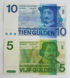 2 Banknoten Niederlande: 5 Gulden 1973 - 10 Gulden 1968