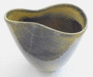 Ausgefallene Art Deco Keramik Vase Uhlemeyer gelb-grau-grün marmoriert 19,5cm