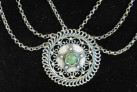 Collier 3reihig grüner Stein Erbskette Silber 900 HP Handarbeit 42cm Tracht