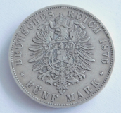 5 Mark Deutsches Reich Bayern 1876 D Ludwig II Silber 900 27,4 g Ø3,8cm