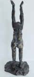 Abstrakte Bronze Skulptur zum Himmel gestreckter Mensch signiert KK 37,5cm 2,7kg