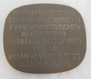 Alte Bronze Medaille Plakette Evangelische Kirche Ober-Flörsheim 6,5x5,8cm