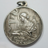 Alte Medaille Anhänger Papst Pius XI / Hlg. Cäcilia von Rom versilbert Ø4cm