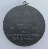 Art Deco Medaille Sport-Behörde Athletik Badische Meisterschaften 1920 Kugelst.