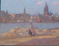 Altes Ölgemälde Frankfurt Dom Eiserner Steg von Alfred Schnaars 1907 (1875-1926)