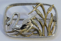 Brosche Schwan im Schilf Silber 925 teilvergoldet MP Moser & Pfeil 2,8x1,9cm