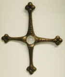 Großes Bronze Kreuz Wandkreuz mit Bergkristall 29,5x25cm