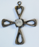 Kleines Bronze Kreuz Relief mit Bergkristall 9x7,8cm #b