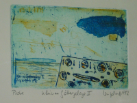 Moderne colorierte Radierung Kleines Göttergelage II Probe Fritz Wutzdorff 1992
