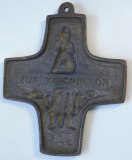 Bronze Kreuz Relief Der Gute Hirt Andenken Kommunion 9,5x8,5cm
