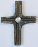 Kleines Bronze Kreuz Relief mit Bergkristall 9,3x7,5cm #a