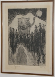Original alte Radierung Dante Inferno Canto I von 1959 signiert 43,5x32,2cm #1134