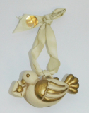 Original Bozener Anhänger Thun Bozen Taube mit Liebesbrief creme-weiß 8x4,5cm