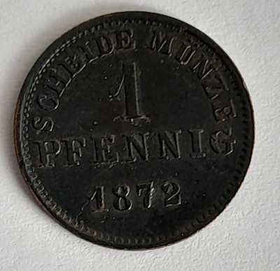 Alte Münze 1 Pfennig 1872 Darmstadt Hessische Scheidemünze 1,6cm