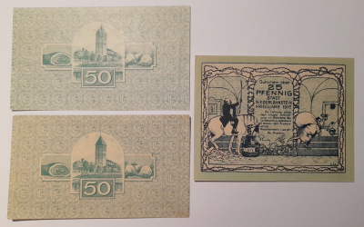 Altes Notgeld Gutschein 25 Pfennig + 2x 50 Pfennig Niederlahnstein 1917