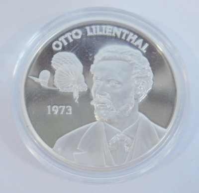 Medaille DDR versilbert Ø3,5cm Otto Lilienthal 1973