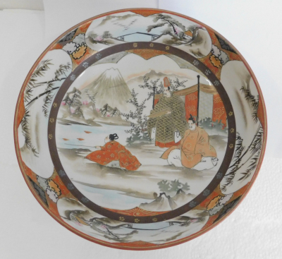 Große Schale Kutani Stil Japan Mönche Geisha Fuji handbemalt Ø27,5cm