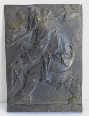 Bronze Relief Hund als Nachtwächter von Wilhelm Koopmann 1940