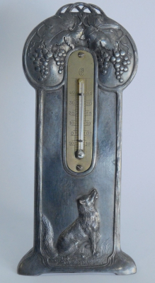 Seltenes Jugendstil Thermometer von WMF Relief Weinlaub Fuchs Tischaufsteller