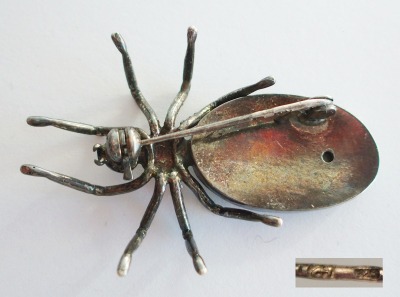 Ausgefallene Brosche Spinne Silber 925 mit Perlmutt Einlage 4,5x2,8cm 7,2g