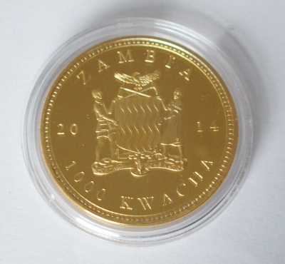 1000 Kwacha Zambia Sambia 2014 African Wildlife Büffel vergoldet Ø3,8cm