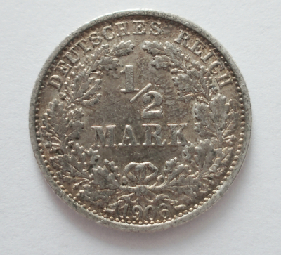 1/2 Mark Deutsches Reich 1906 F Silber 900 2,77g Ø2cm