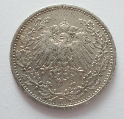 1/2 Mark Deutsches Reich 1906 F Silber 900 2,77g Ø2cm