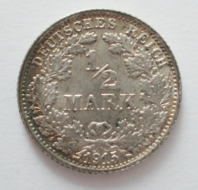 1/2 Mark Deutsches Reich 1915 F Silber 900 2,8g Ø2cm