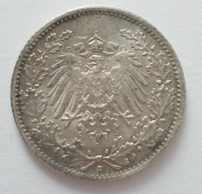 1/2 Mark Deutsches Reich 1915 D Silber 900 2,77g Ø2cm