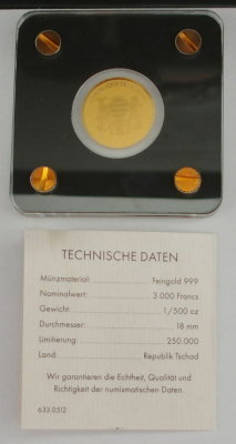 1/500 Unze Gold 999 - Dresdner Frauenkirche - 3000 Francs Tschad