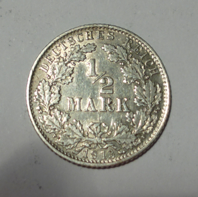 1/2 Mark Deutsches Reich 1913 D Silber 900 2,73g Ø2cm