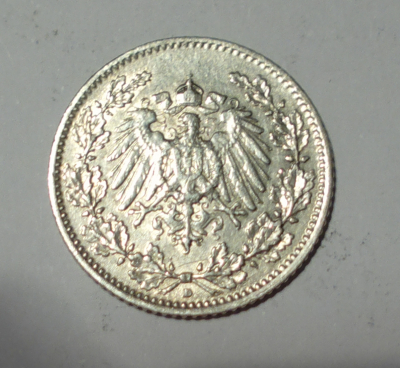 1/2 Mark Deutsches Reich 1913 D Silber 900 2,73g Ø2cm