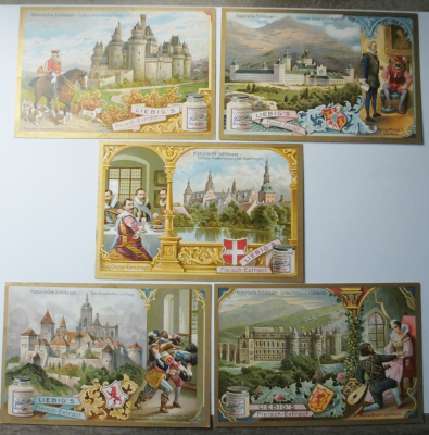 5 alte Liebig Sammelbilder Historische Schlösser