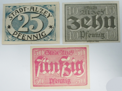 3x Notgeld Stadt Alzey 10 Pfennig 1919 - 50 Pfennig 1921 - 25 Pfennig