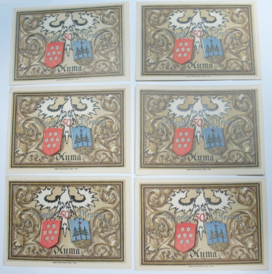 6x Notgeld 50 Pfennig 1921 Auma in Thüringen