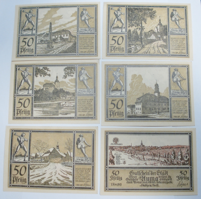 6x Notgeld 50 Pfennig 1921 Auma in Thüringen