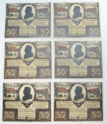 6x Notgeld 50 Pfennige 1921 Artern in Thüringen