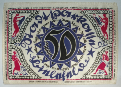 Notgeld Seide Stadt Bielefeld 50 Mark 1922 Seidengeld #b