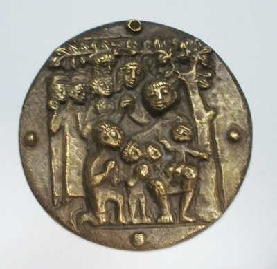 Bronze Plakette Relief Jesus der Kinderfreund Egino Weinert Ø6,7cm