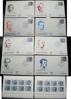 8x Ersttagsbrief + 2x Briefmarkenblock Den Deutschen Widerstandskämpfern 1964