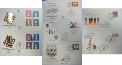 7x Ersttagsbrief Schach 1. Mai Rechnungshof Vertreibung Interpol