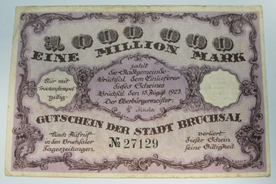 Notgeld Stadt Bruchsal 1923 1 Million Mark 1000000
