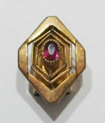 Jugendstil Kettenschieber Uhrenketten Schieber vergoldet roter Stein 1,6x1,1 #b