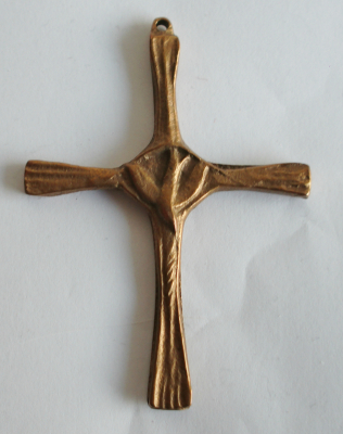 Kleines Bronze Kreuz mit Taube 7,6x5,5cm #8