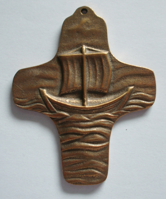 Bronze Kreuz Segelschiff Maria Laach 9,3x7,5cm #17